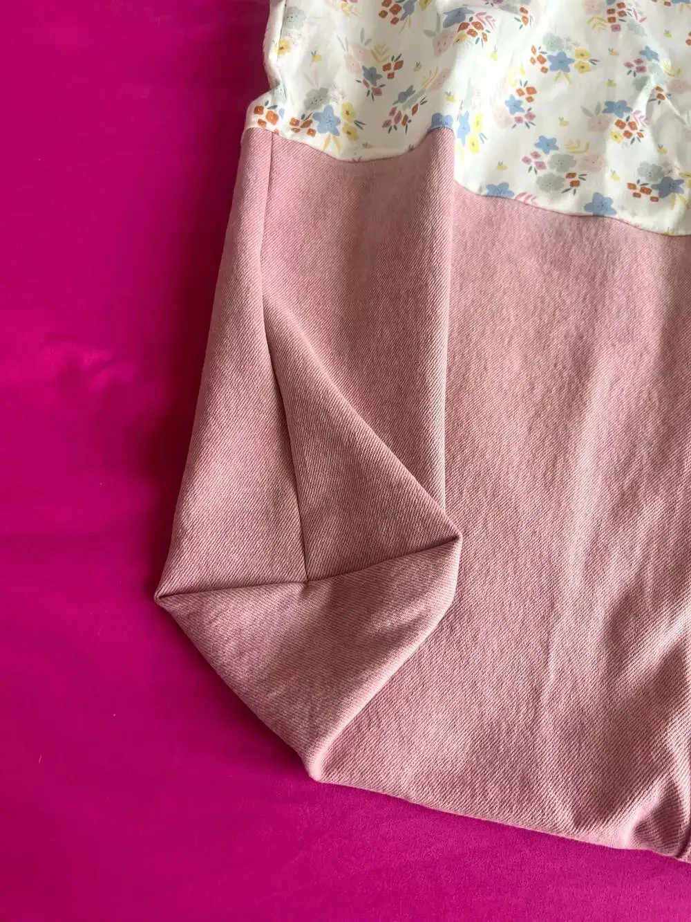 Handmade Cottagecore Pink Canvas and Floral Print Tote Bag